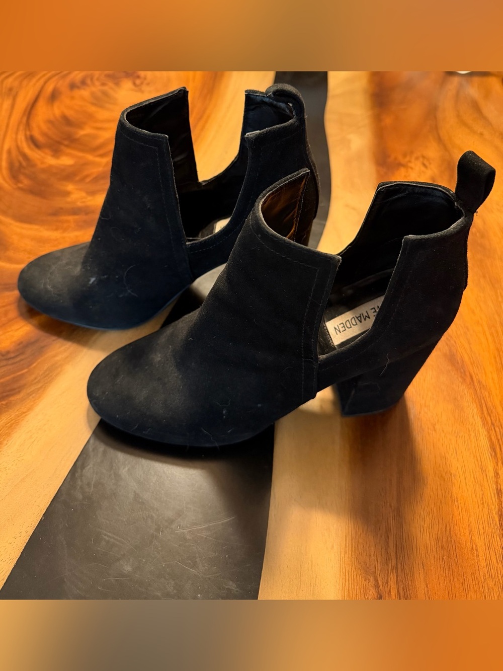 Steve Madden Black Suede Cutout Ankle Booties